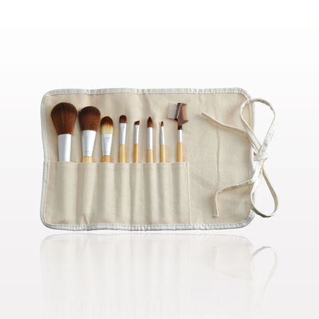 8-Piece eQo-Friendly Brush Set with Roll & Tie Pouch, Synthetic Hair