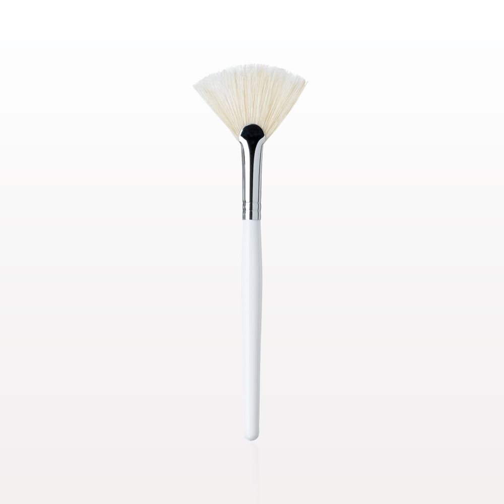 Medium Fan Brush with Shiny White Handle & Shiny Silver Ferrule; 6 inch