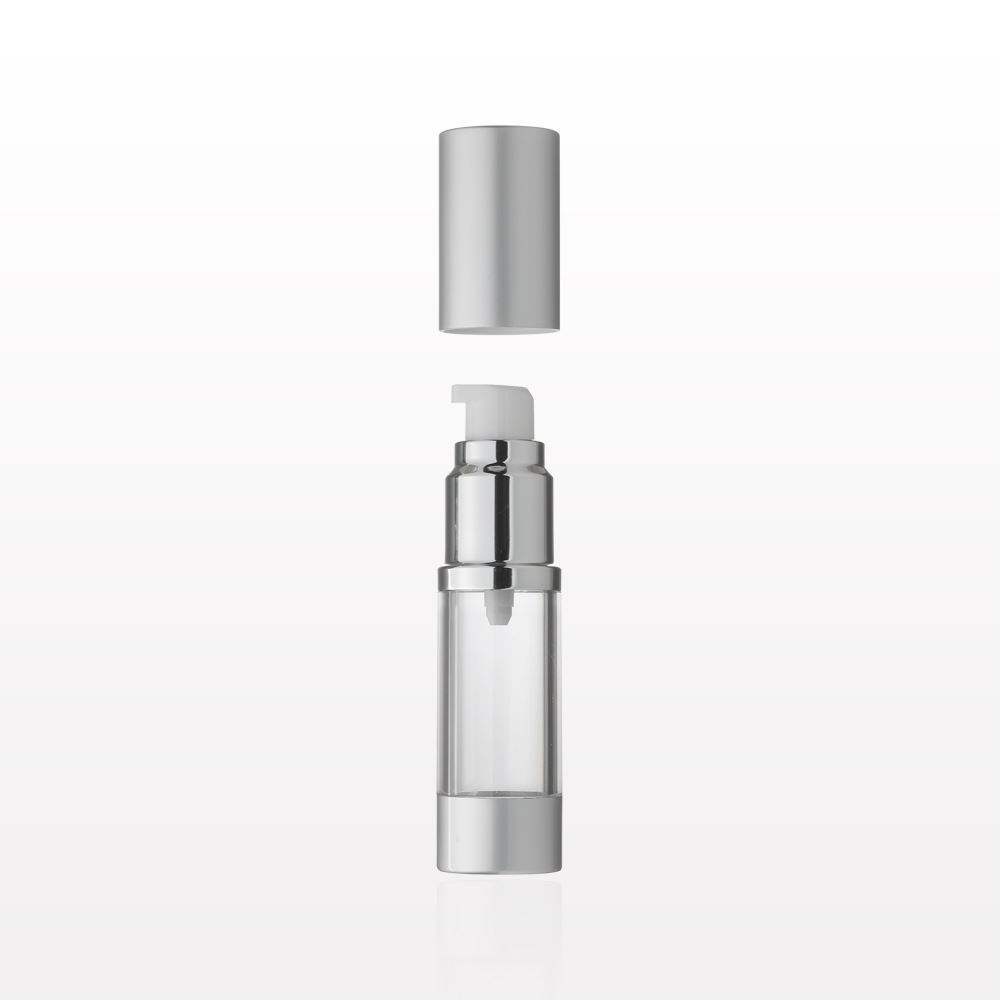 Platinum and Clear Airless Bottle with Pump and Overcap