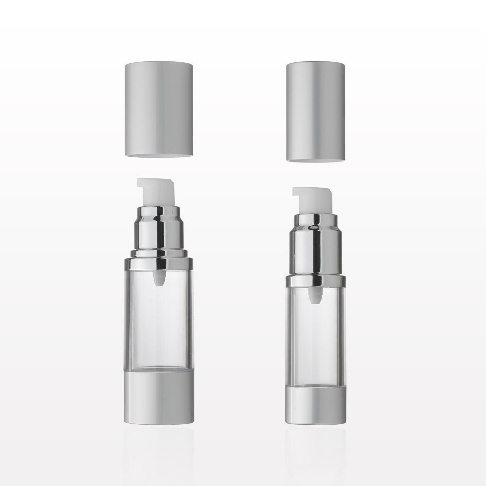 Platinum and Clear Airless Bottle with Pump and Overcap