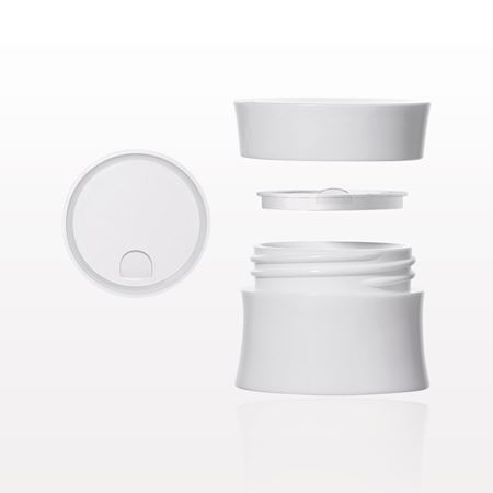 Hourglass Jar with Cap, White and Disc Liner, Clear