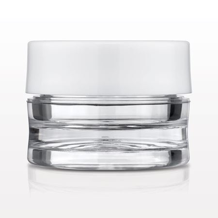 Sampling Jar, Clear and Flat Threaded Cap with Liner, White